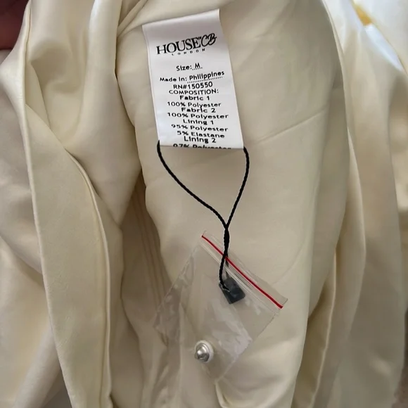 HOUSE OF CB 'Carlyn' Ivory Satin Balloon Sleeve Mini Dress NWOT